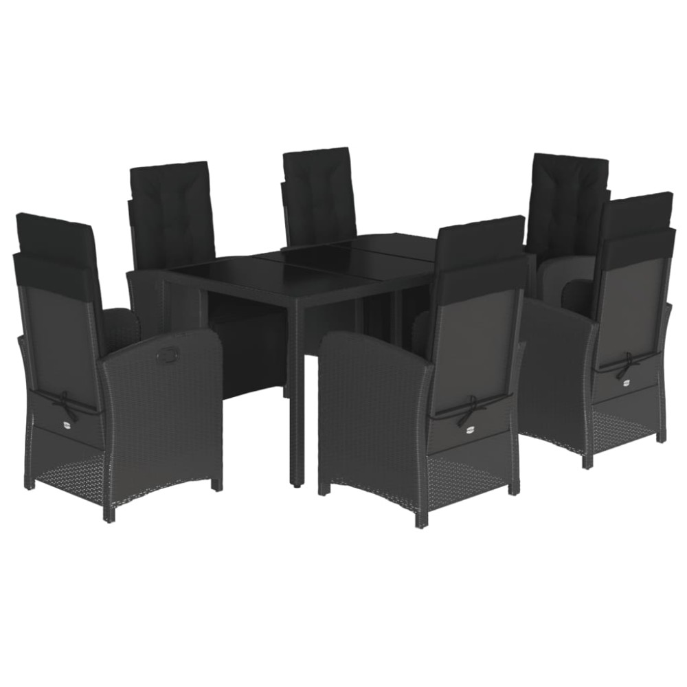 vidaXL Set mobilier de grădină cu perne, 7 piese, negru, poliratan