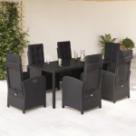 vidaXL Set mobilier de grădină cu perne, 7 piese, negru, poliratan vidaXL Set mobilier de grădină cu perne, 7 piese, negru, poliratan
