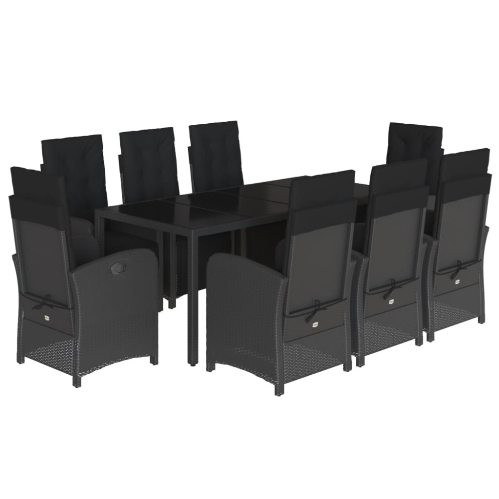 vidaXL Set mobilier de grădină cu perne, 9 piese, negru, poliratan