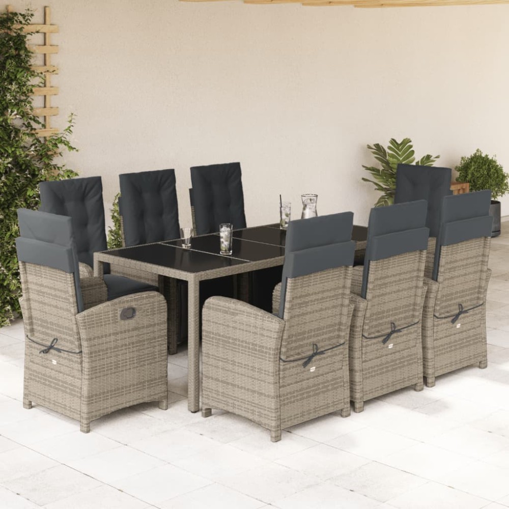 vidaXL Set mobilier grădină cu perne, 9 piese, gri, poliratan