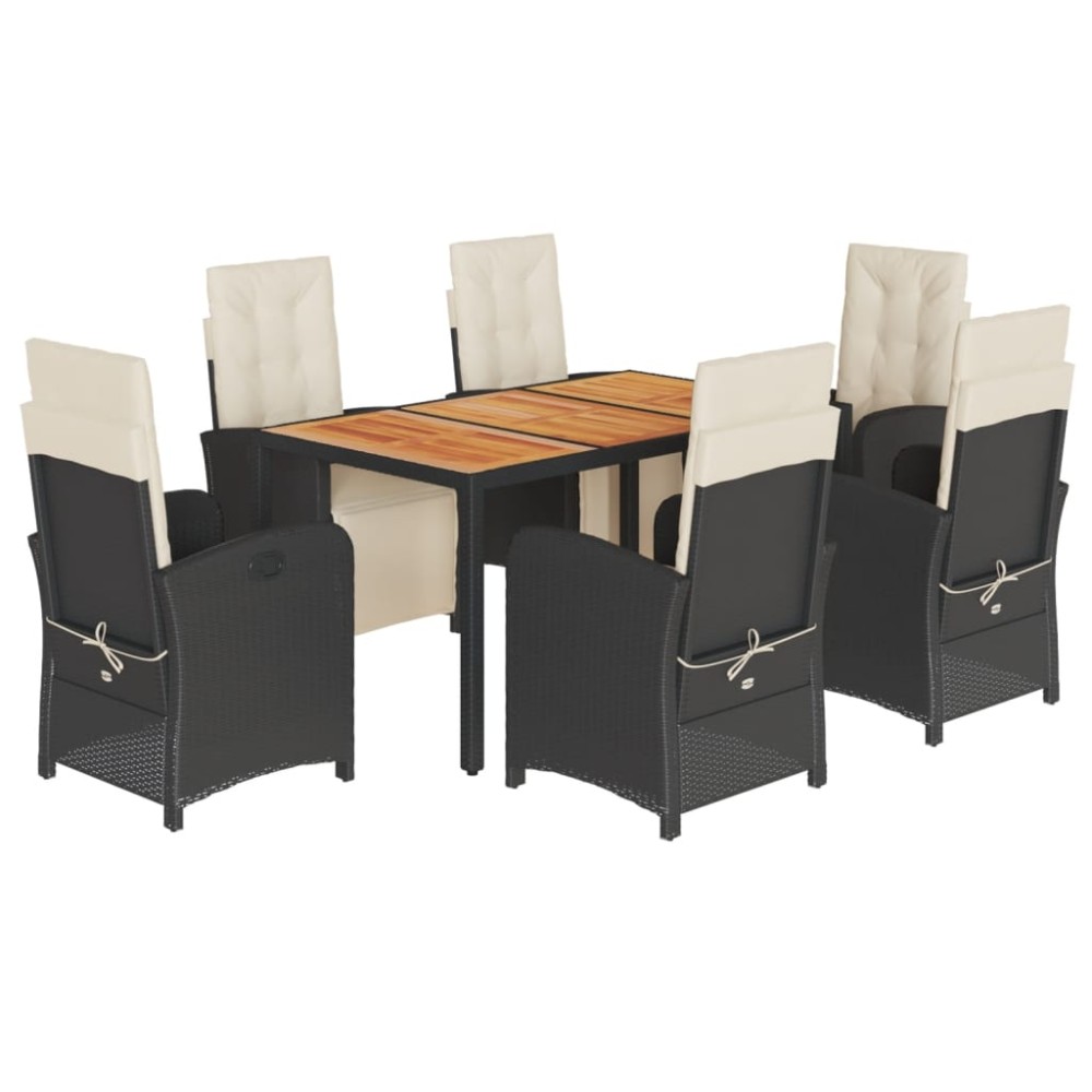 vidaXL Set mobilier de grădină cu perne, 7 piese, negru, poliratan