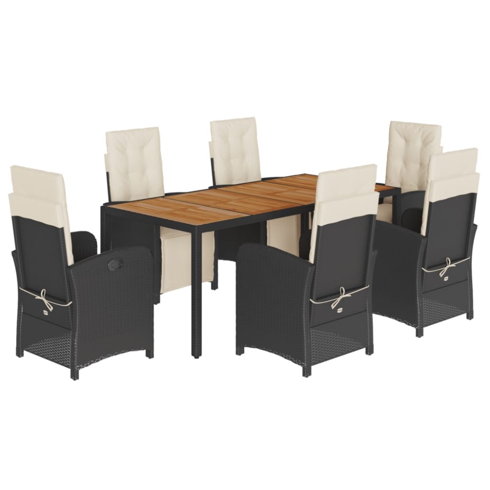 vidaXL Set mobilier de grădină cu perne, 7 piese, negru, poliratan
