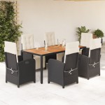 vidaXL Set mobilier de grădină cu perne, 7 piese, negru, poliratan vidaXL Set mobilier de grădină cu perne, 7 piese, negru, poliratan