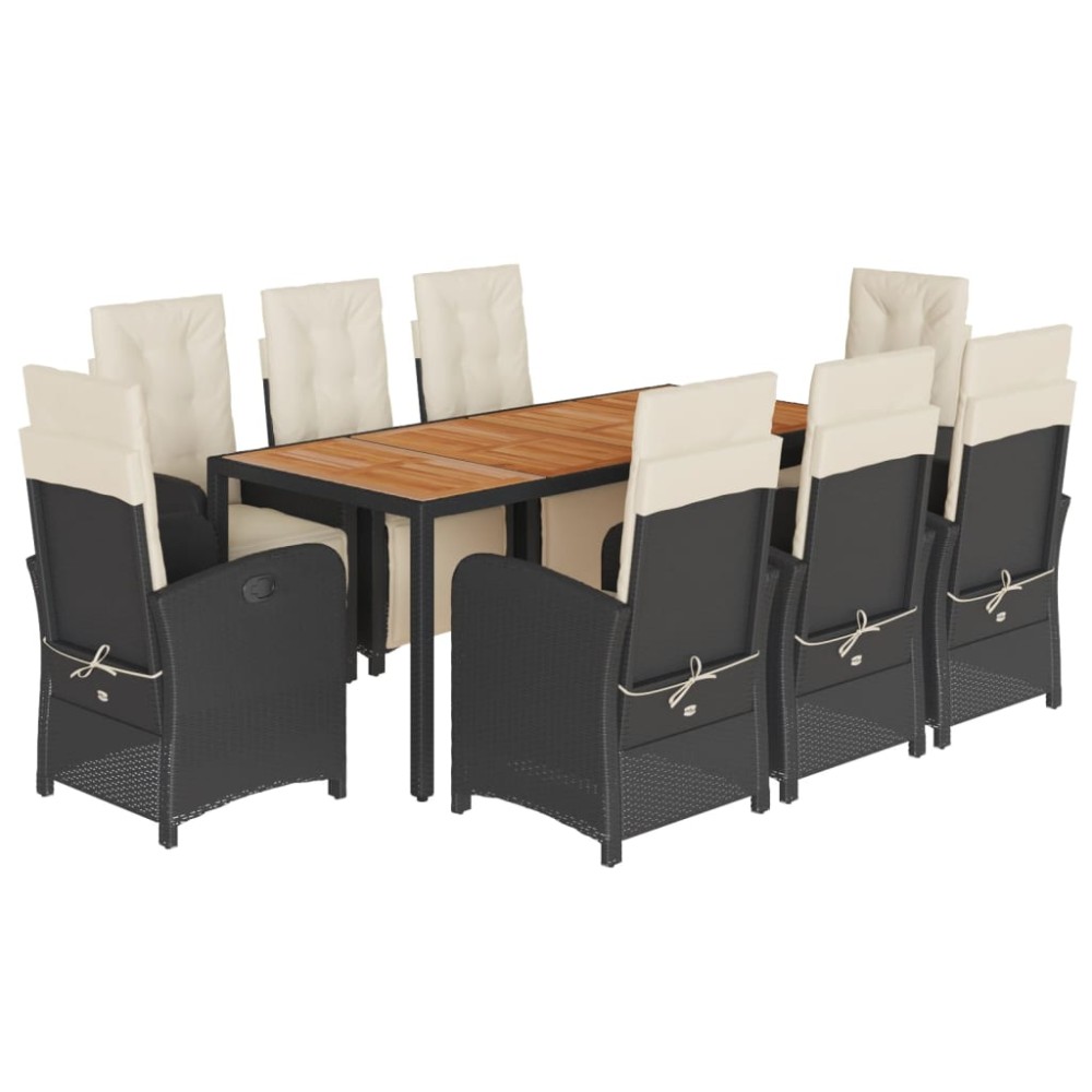 vidaXL Set mobilier de grădină cu perne, 9 piese, negru, poliratan