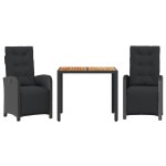 vidaXL Set bistro cu perne, 3 piese, negru, poliratan