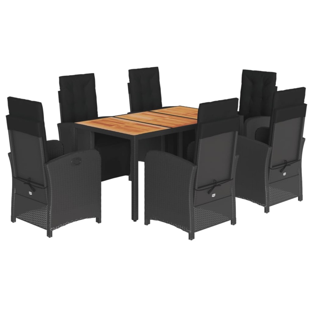 vidaXL Set mobilier de grădină cu perne, 7 piese, negru, poliratan