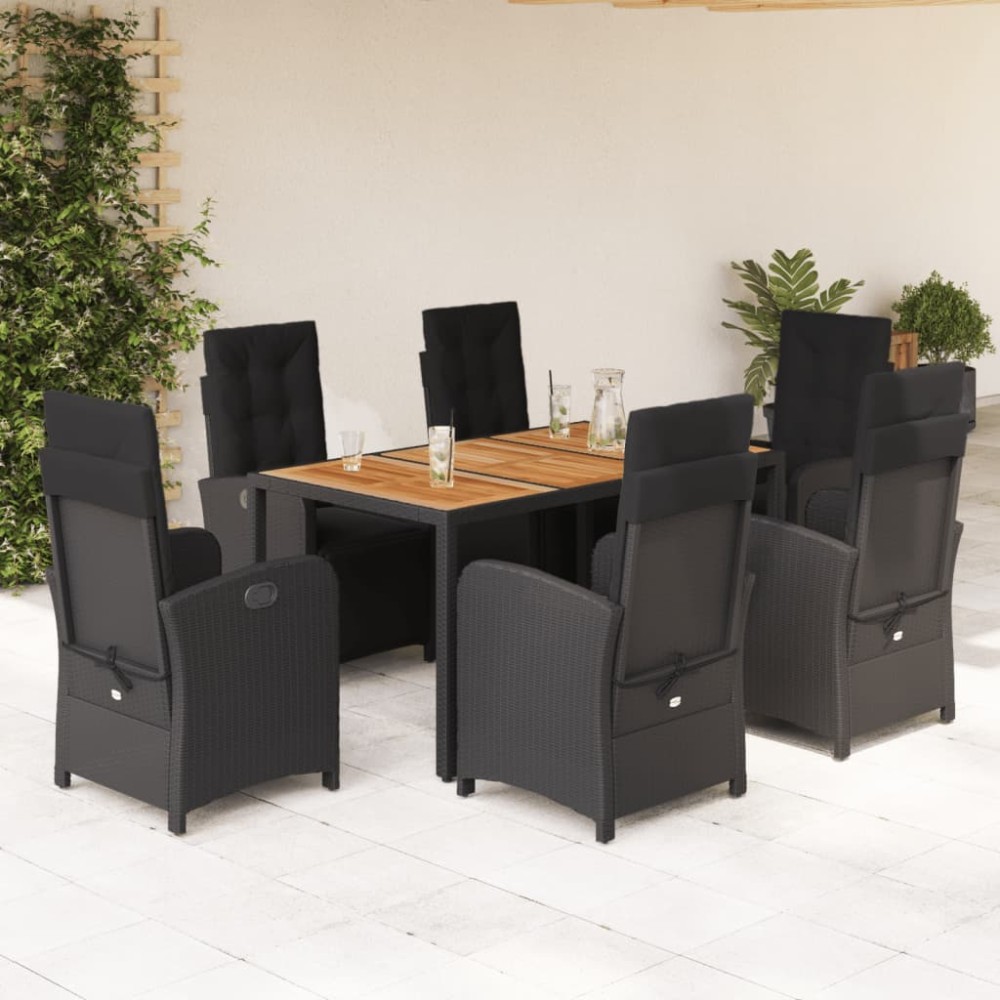 vidaXL Set mobilier de grădină cu perne, 7 piese, negru, poliratan