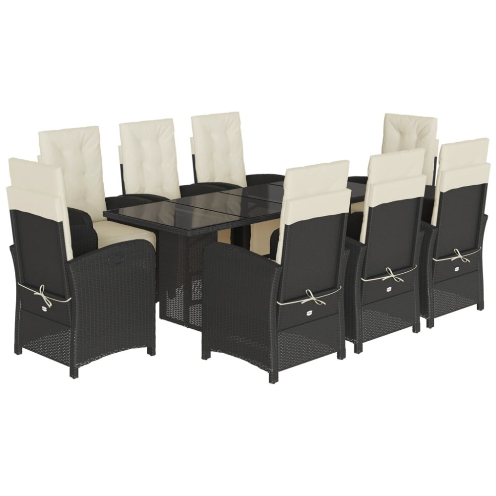 vidaXL Set mobilier de grădină cu perne, 9 piese, negru, poliratan