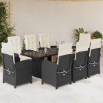 vidaXL Set mobilier de grădină cu perne, 9 piese, negru, poliratan vidaXL Set mobilier de grădină cu perne, 9 piese, negru, poliratan