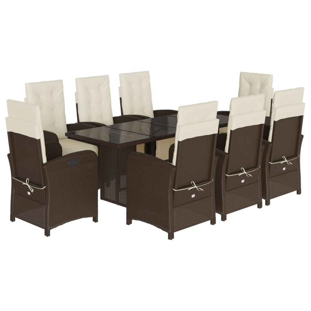 vidaXL Set mobilier de grădină cu perne, 9 piese, maro, poliratan