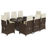 vidaXL Set mobilier de grădină cu perne, 9 piese, maro, poliratan