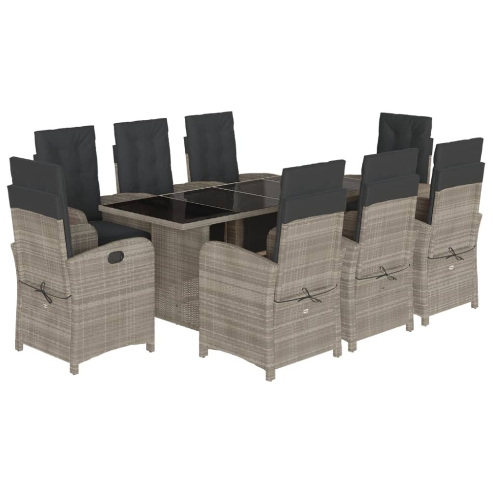 vidaXL Set mobilier grădină cu perne, 9 piese, gri deschis, poliratan