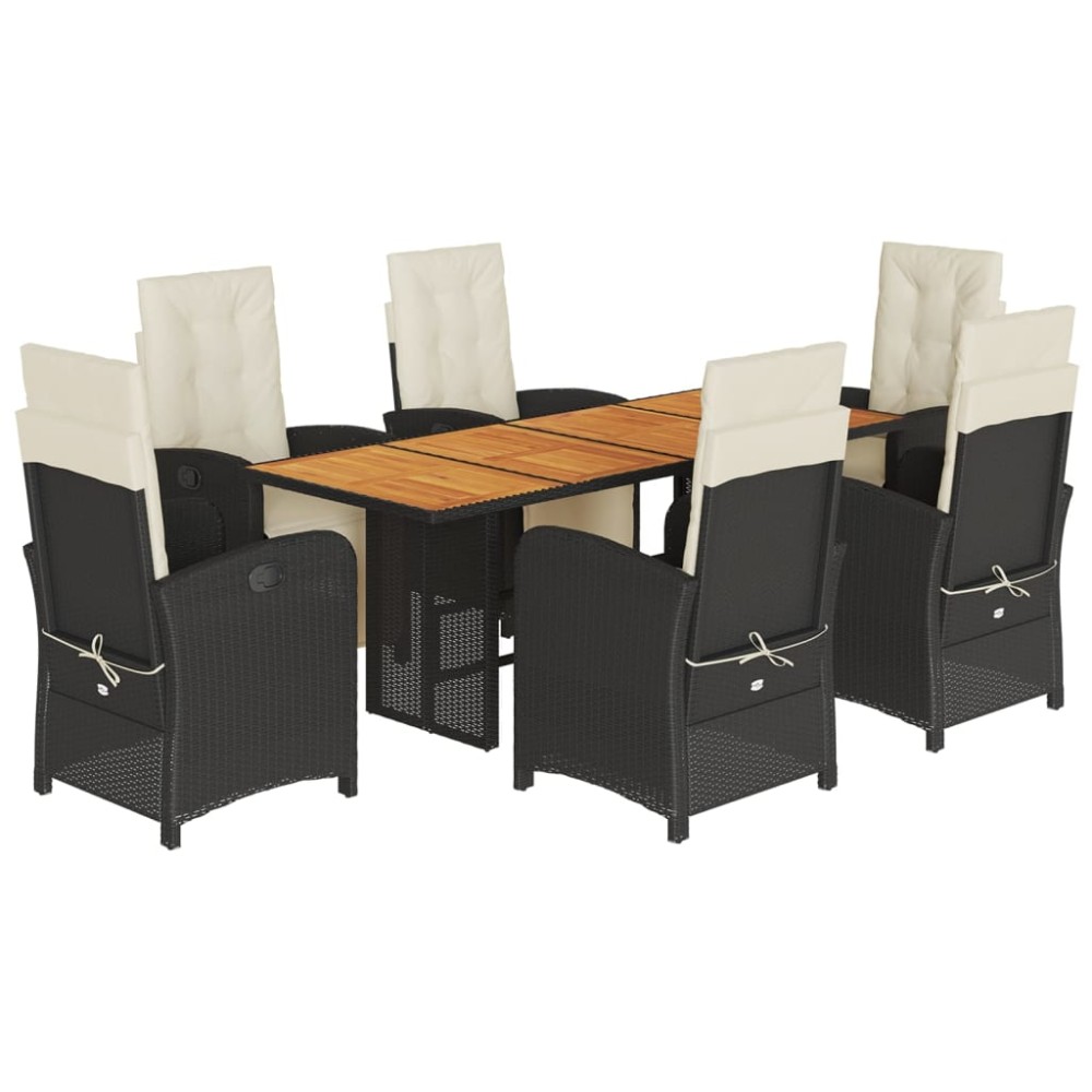 vidaXL Set mobilier de grădină cu perne, 7 piese, negru, poliratan