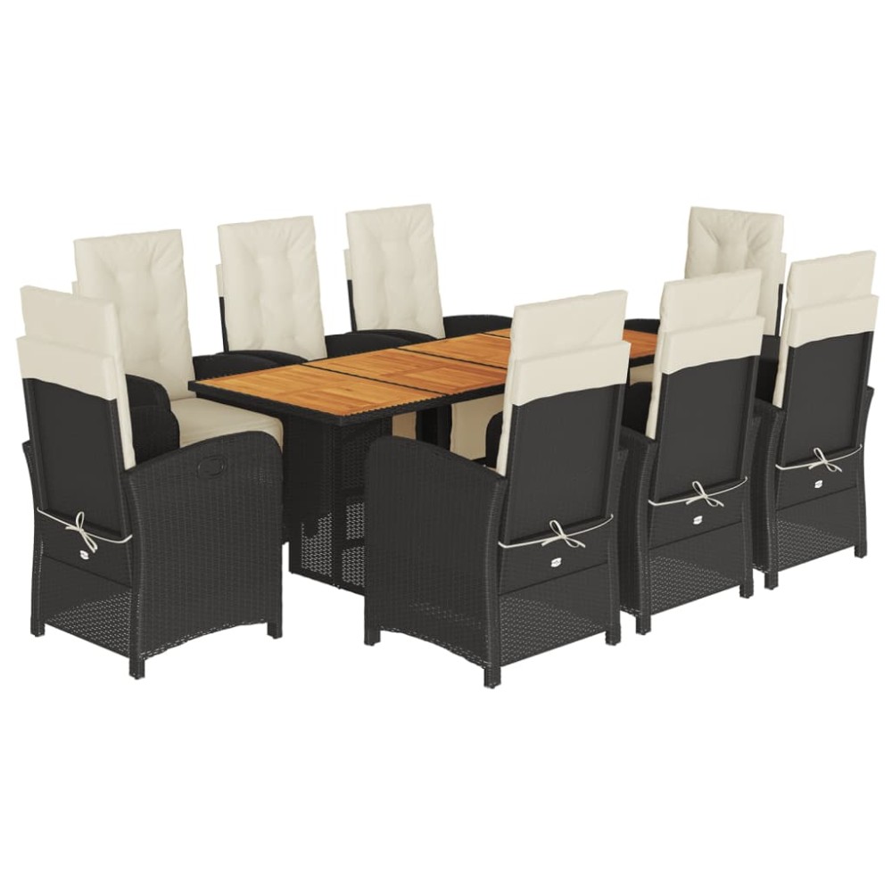 vidaXL Set mobilier de grădină cu perne, 9 piese, negru, poliratan