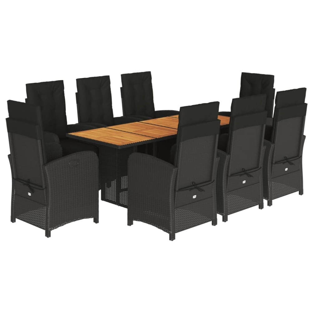 vidaXL Set mobilier de grădină cu perne, 9 piese, negru, poliratan