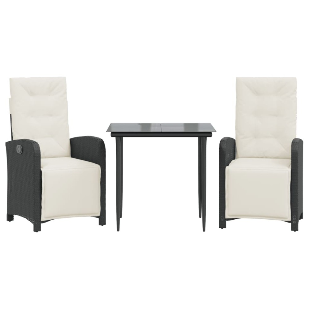 vidaXL Set bistro cu perne, 3 piese, negru, poliratan