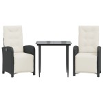 vidaXL Set bistro cu perne, 3 piese, negru, poliratan