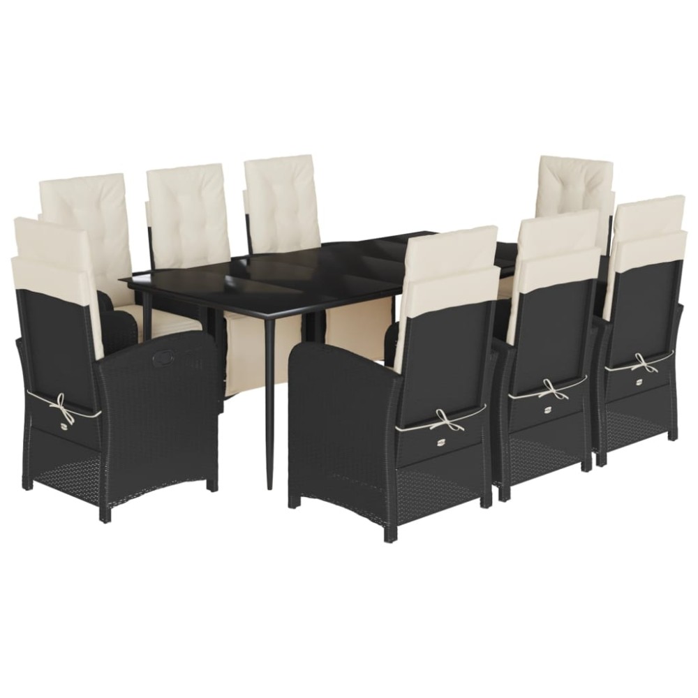 vidaXL Set mobilier de grădină cu perne, 9 piese, negru, poliratan