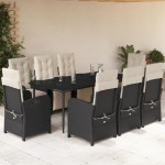 vidaXL Set mobilier de grădină cu perne, 9 piese, negru, poliratan vidaXL Set mobilier de grădină cu perne, 9 piese, negru, poliratan