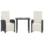 vidaXL Set bistro cu perne, 3 piese, negru, poliratan