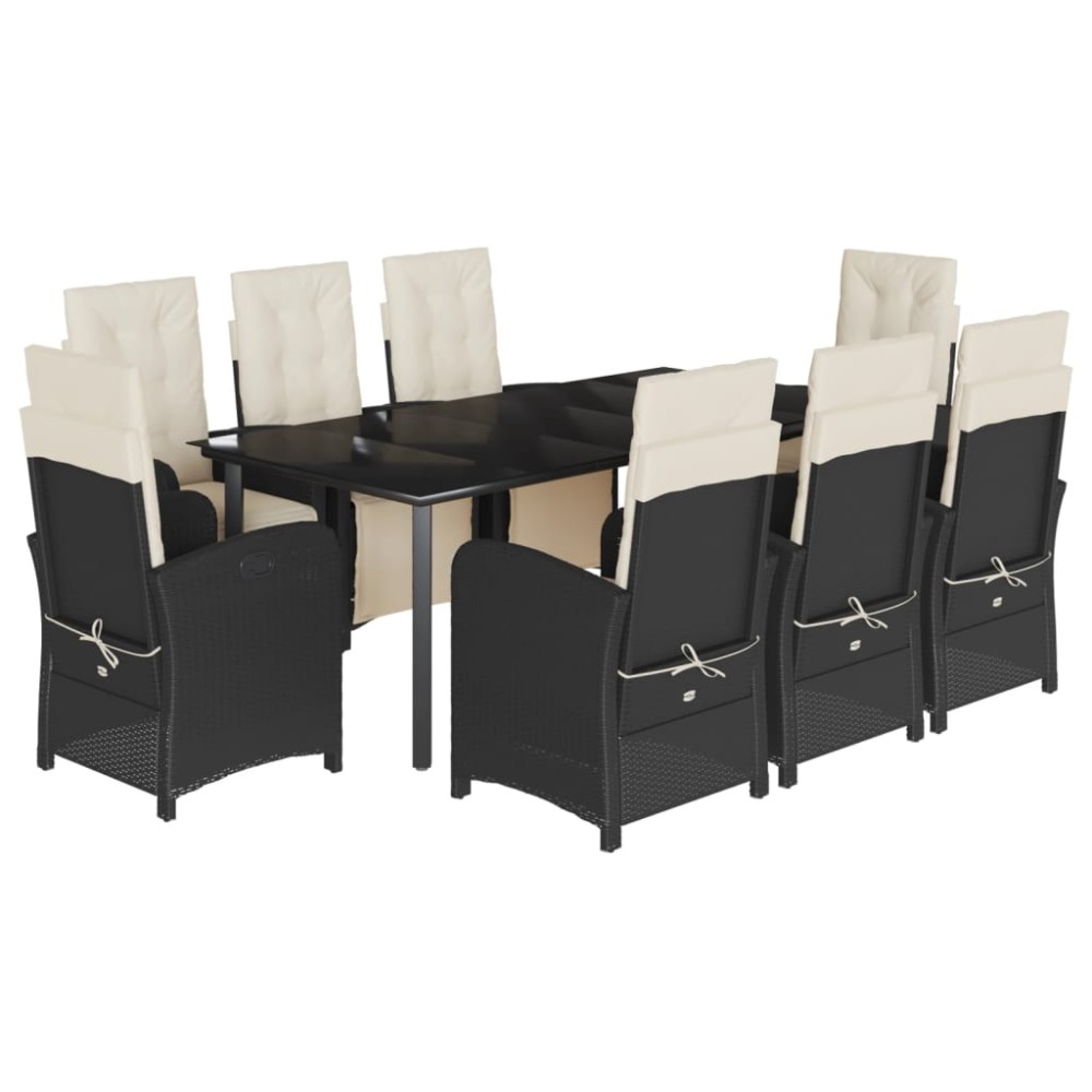 vidaXL Set mobilier de grădină cu perne, 9 piese, negru, poliratan