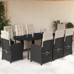 vidaXL Set mobilier de grădină cu perne, 9 piese, negru, poliratan