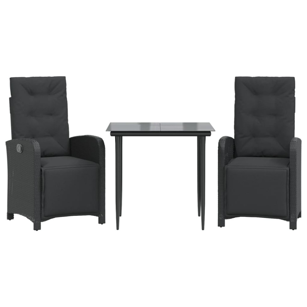 vidaXL Set bistro cu perne, 3 piese, negru, poliratan