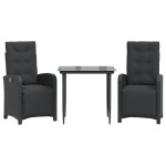 vidaXL Set bistro cu perne, 3 piese, negru, poliratan