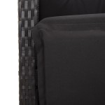 vidaXL Set bistro cu perne, 3 piese, negru, poliratan
