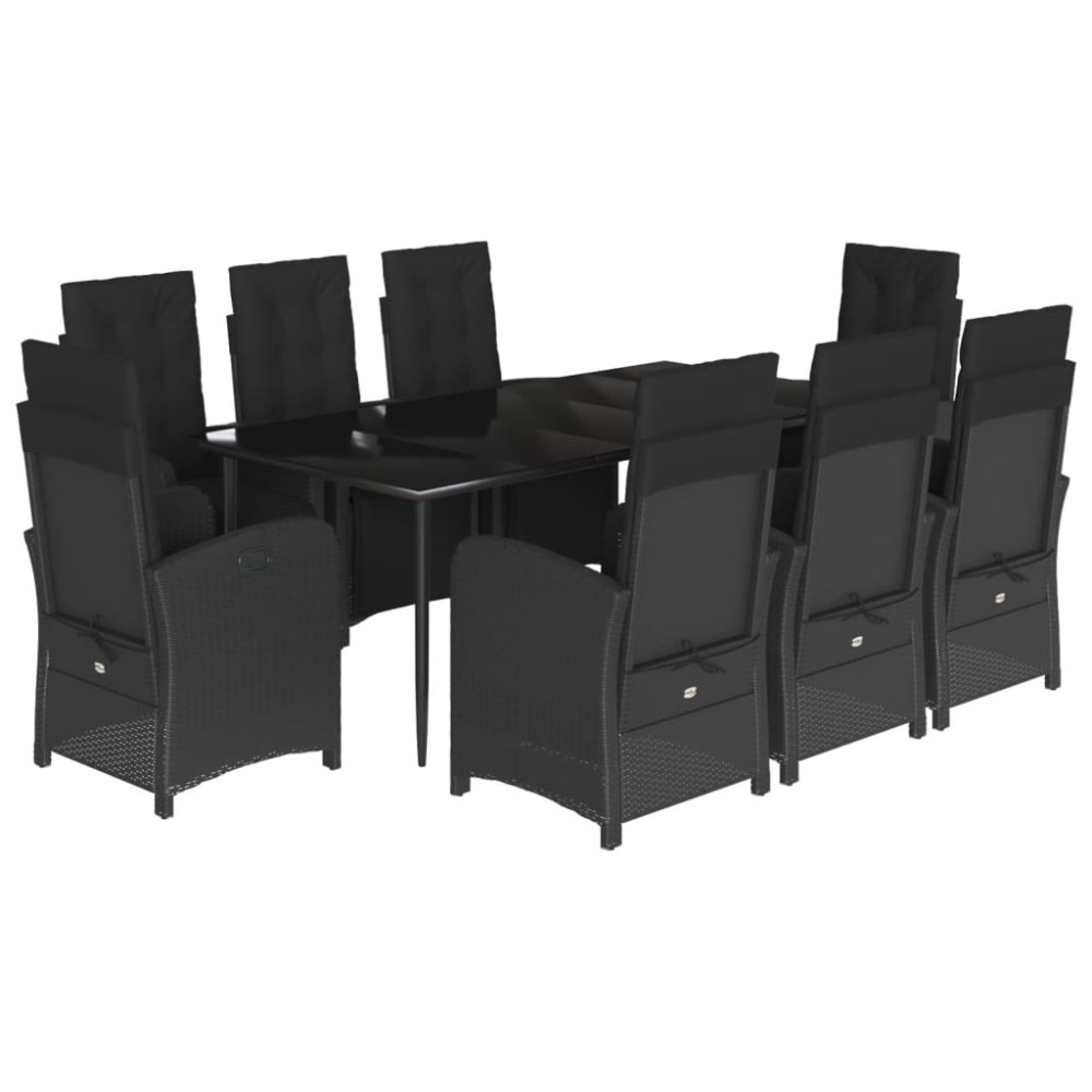 vidaXL Set mobilier de grădină cu perne, 9 piese, negru, poliratan