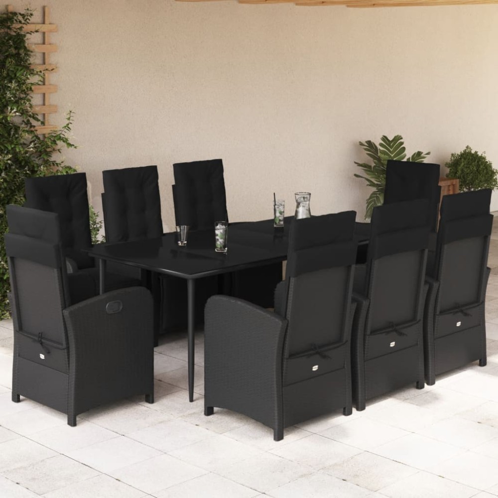 vidaXL Set mobilier de grădină cu perne, 9 piese, negru, poliratan