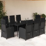 vidaXL Set mobilier de grădină cu perne, 9 piese, negru, poliratan