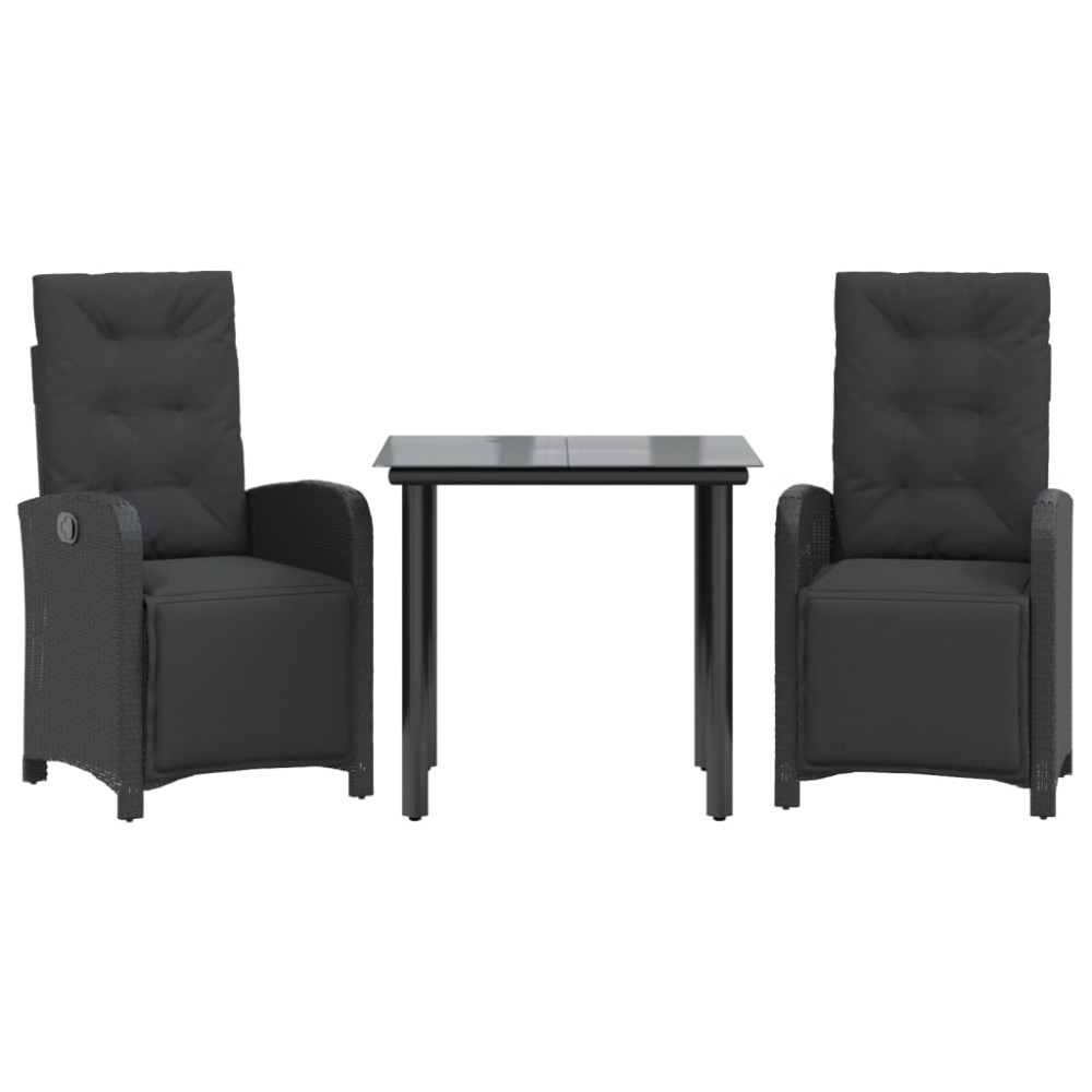 vidaXL Set bistro cu perne, 3 piese, negru, poliratan