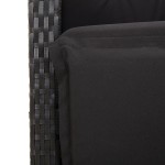 vidaXL Set bistro cu perne, 3 piese, negru, poliratan