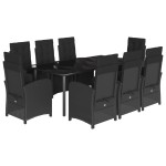 vidaXL Set mobilier de grădină cu perne, 9 piese, negru, poliratan vidaXL Set mobilier de grădină cu perne, 9 piese, negru, poliratan