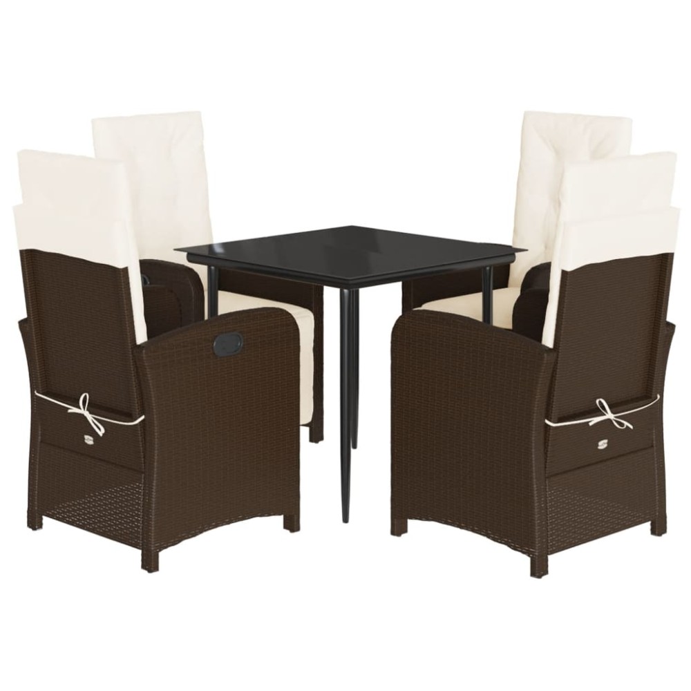 vidaXL Set mobilier de grădină, 5 piese, cu perne, maro, poliratan