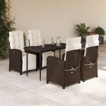 vidaXL Set mobilier de grădină, 5 piese, cu perne, maro, poliratan vidaXL Set mobilier de grădină, 5 piese, cu perne, maro, poliratan