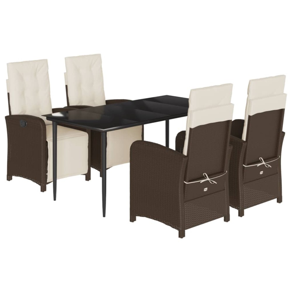 vidaXL Set mobilier de grădină, 5 piese, cu perne, maro, poliratan