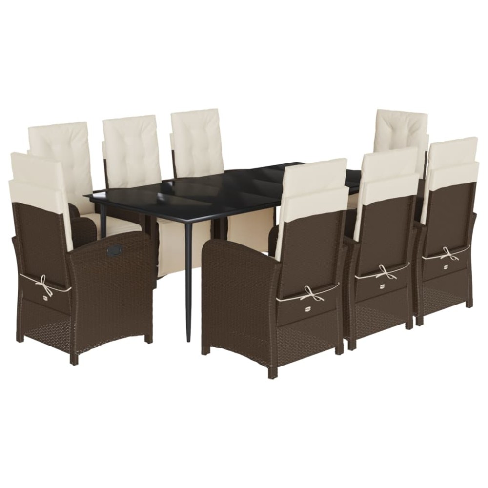 vidaXL Set mobilier de grădină cu perne, 9 piese, maro, poliratan
