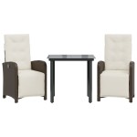 vidaXL Set bistro cu perne, 3 piese, maro, poliratan