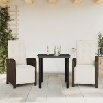 vidaXL Set bistro cu perne, 3 piese, maro, poliratan