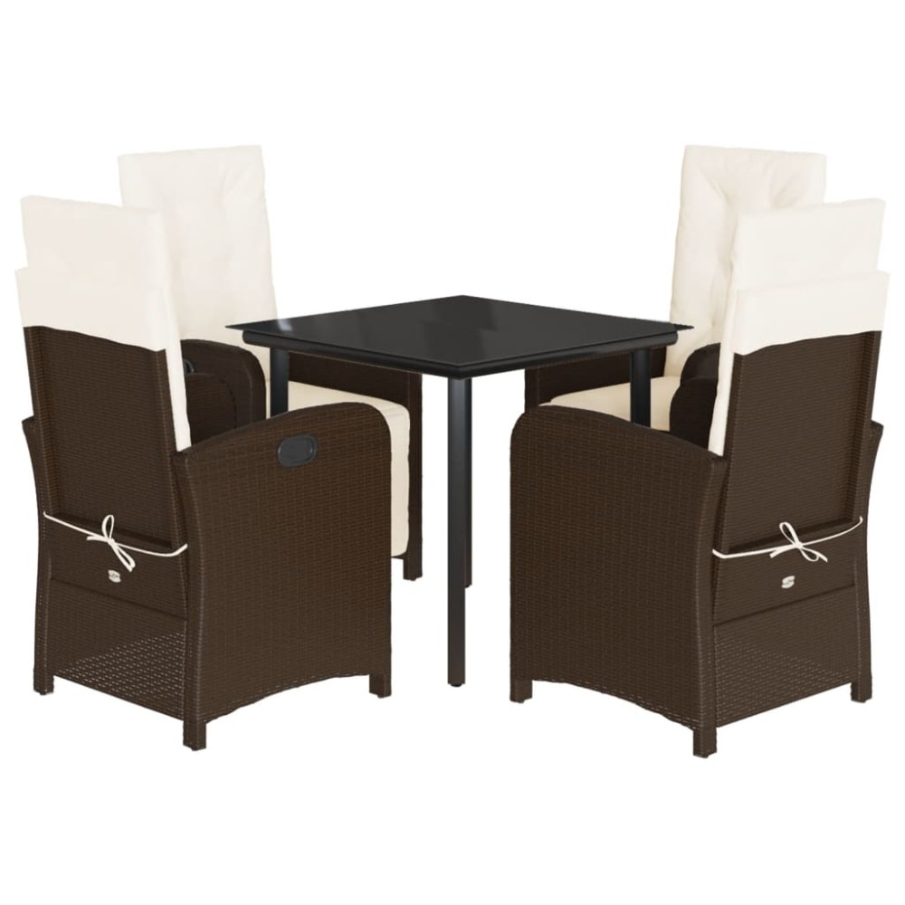 vidaXL Set mobilier de grădină, 5 piese, cu perne, maro, poliratan