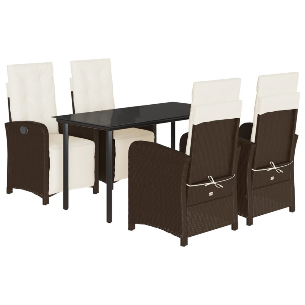 vidaXL Set mobilier de grădină, 5 piese, cu perne, maro, poliratan