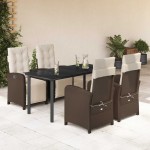 vidaXL Set mobilier de grădină, 5 piese, cu perne, maro, poliratan vidaXL Set mobilier de grădină, 5 piese, cu perne, maro, poliratan