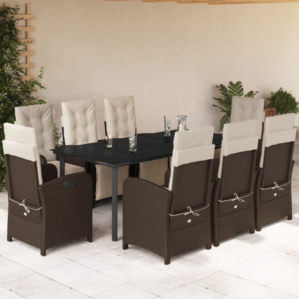 vidaXL Set mobilier de grădină cu perne, 9 piese, maro, poliratan