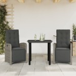 vidaXL Set bistro de grădină cu perne, 3 piese, gri, poliratan vidaXL Set bistro de grădină cu perne, 3 piese, gri, poliratan
