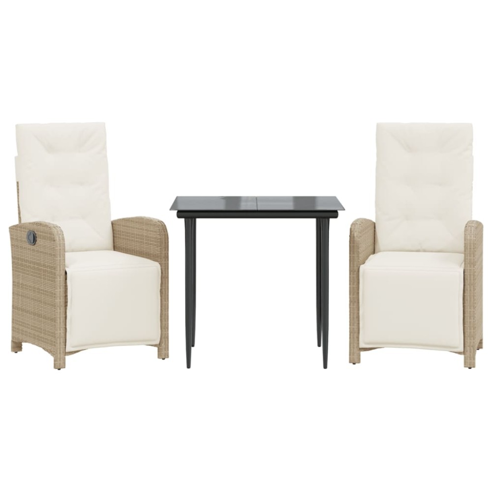 vidaXL Set bistro cu perne, 3 piese, bej, poliratan