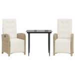 vidaXL Set bistro cu perne, 3 piese, bej, poliratan