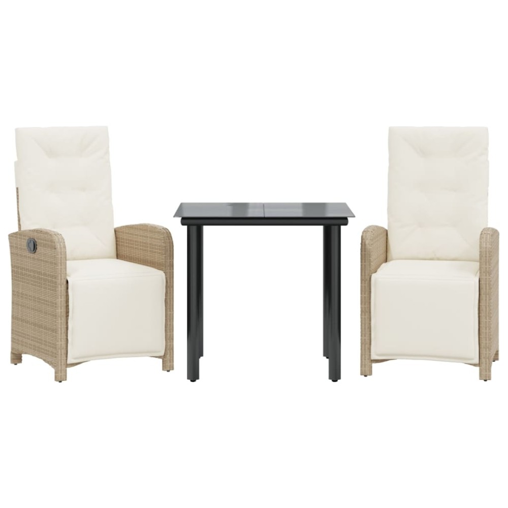 vidaXL Set bistro cu perne, 3 piese, bej, poliratan