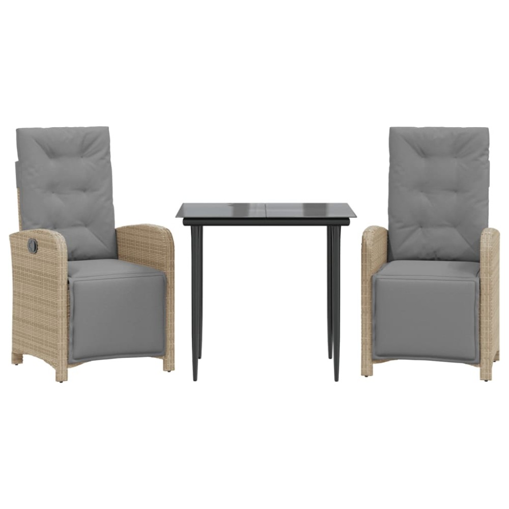 vidaXL Set bistro cu perne, 3 piese, gri deschis, poliratan